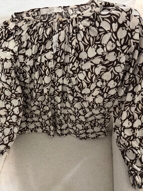 LOFT Brown and White Floral Print Blouse Size Small
